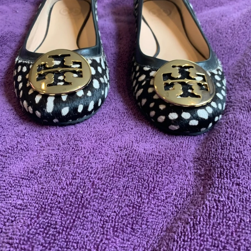 Tory Burch Black/Cream Animal Hair/Leather Ballet Flats sz 8M